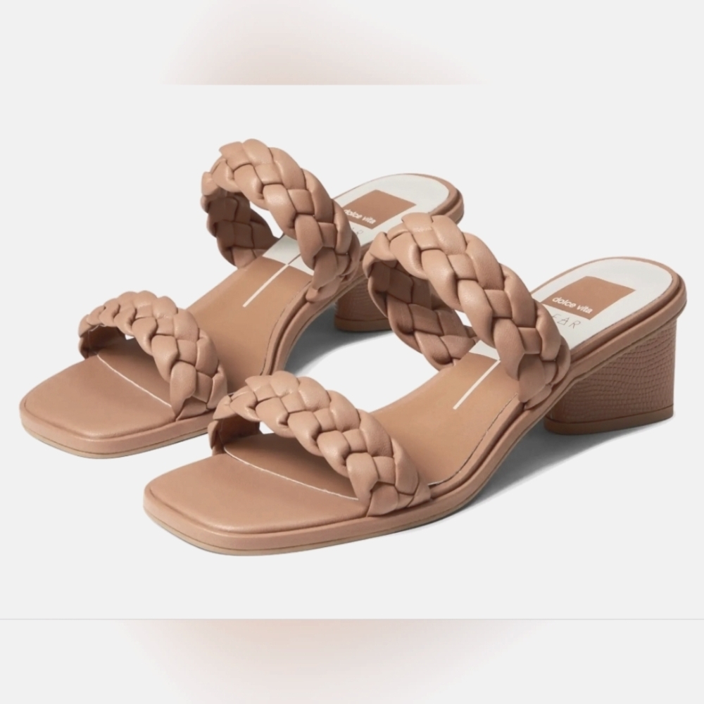 Dolce Vita Tan Braided Two-Strap Sandal, Size 6